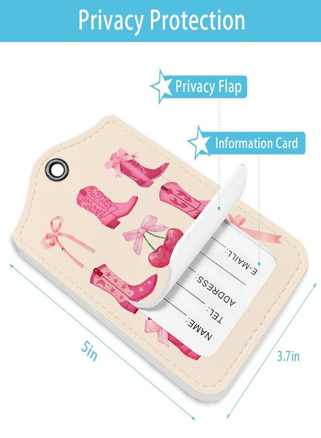 LARTSFRO Pink Bow Cowgirl Boots Luggage Tags for Suitcases, Preppy Luggage Tag Cute, TravelTags, Back to School for Students, Trendy Girly 2 Pack Travel Luggage Tags, Teen Girls Gifts Suitcase Tags - Image 2